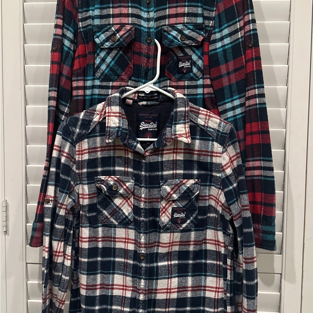 (2) Superdry Red and Blue Plaid Button Down Shirt